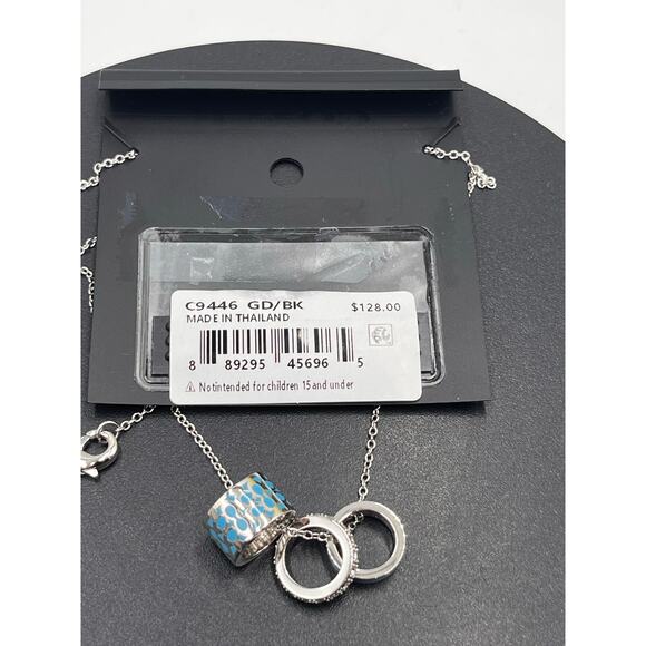 Coach Signature Black Enamel Crystal Rondell Charm Silver Tone Necklace C1905‎ - Picture 5 of 6